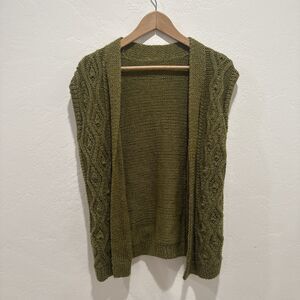 Women's Knit Cardigan M Medium Green Sleeveless Sweater Open Front